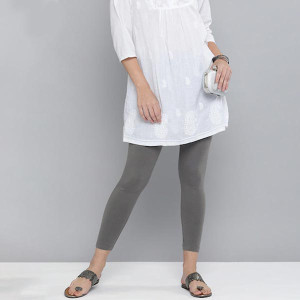 Women Grey Solid Leggings